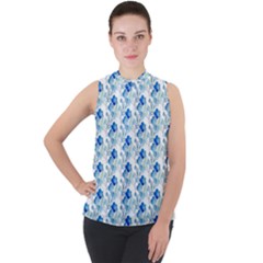 Flowers Pattern Mock Neck Chiffon Sleeveless Top by Sparkle