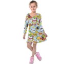 Comic Pow Bamm Boom Poof Wtf Pattern 1 Kids  Long Sleeve Velvet Dress View1