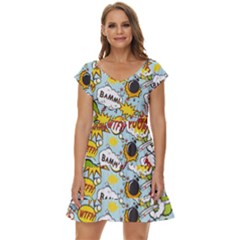 Comic Pow Bamm Boom Poof Wtf Pattern 1 Short Sleeve Tiered Mini Dress by EDDArt
