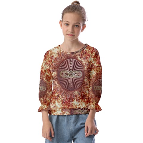 Chartres Double Infinity Antique Mandala Kids  Cuff Sleeve Top by EDDArt
