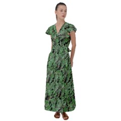 Botanic Camouflage Pattern Flutter Sleeve Maxi Dress by dflcprintsclothing