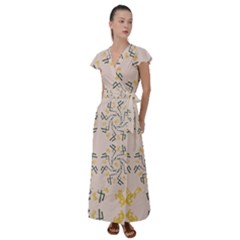 Abstract Pattern Geometric Backgrounds   Flutter Sleeve Maxi Dress by Eskimos