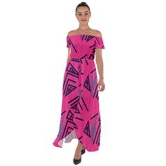 Abstract Pattern Geometric Backgrounds   Off Shoulder Open Front Chiffon Dress by Eskimos