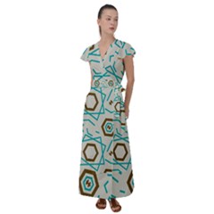 Abstract Pattern Geometric Backgrounds   Flutter Sleeve Maxi Dress by Eskimos