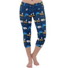 Dolphins Bees Pattern Capri Yoga Leggings by Sparkle