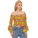 Minionspattern Off Shoulder Flutter Bell Sleeve Top View3