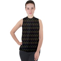 Fern Pattern 2 Black Mock Neck Chiffon Sleeveless Top by violetheavensky