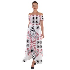 Folk Flowers Print Floral Pattern Ethnic Art Off Shoulder Open Front Chiffon Dress by Eskimos
