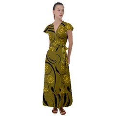 Folk Flowers Print Floral Pattern Ethnic Art Flutter Sleeve Maxi Dress by Eskimos