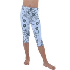Folk Flowers Print Floral Pattern Ethnic Art Kids  Lightweight Velour Capri Leggings  by Eskimos