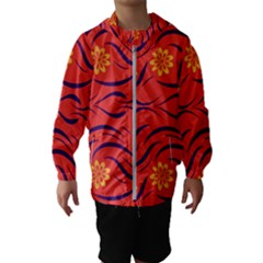 Folk Flowers Print Floral Pattern Ethnic Art Kids  Hooded Windbreaker by Eskimos