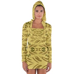 Folk Flowers Print Floral Pattern Ethnic Art Long Sleeve Hooded T-shirt by Eskimos