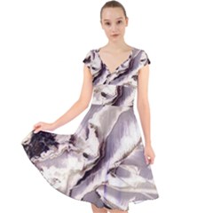 Abstract Wannabe Two Cap Sleeve Front Wrap Midi Dress by MRNStudios