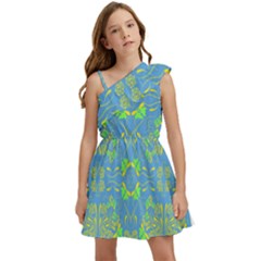 Floral Folk Damask Pattern Fantasy Flowers  Kids  One Shoulder Party Dress by Eskimos
