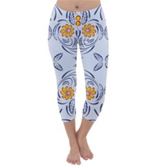 Floral Folk Damask Pattern Fantasy Flowers  Capri Winter Leggings  by Eskimos