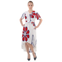 Folk Flowers Print Floral Pattern Ethnic Art Front Wrap High Low Dress by Eskimos