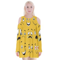 Emojis Velvet Long Sleeve Shoulder Cutout Dress by Sparkle