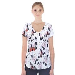 Butterfly Short Sleeve Front Detail Top by Sparkle