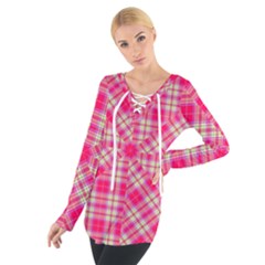 Pink Tartan-10 Tie Up Tee by tartantotartanspink