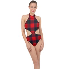Macduff Modern Tartan 2 Halter Side Cut Swimsuit by tartantotartansallreddesigns