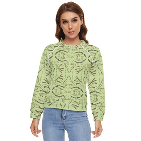 Floral Folk Damask Pattern Fantasy Flowers  Women s Long Sleeve Raglan Tee by Eskimos