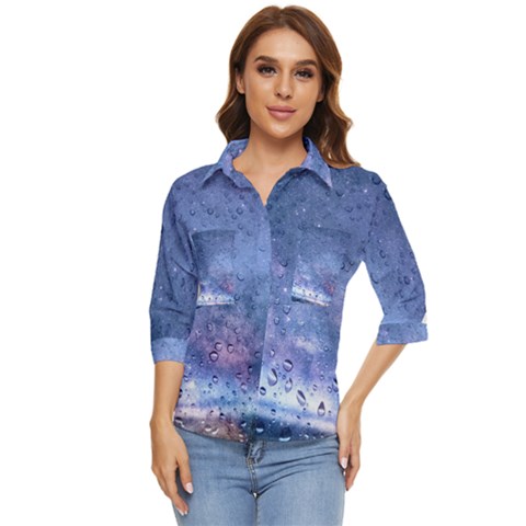 Gouttes D eau Galaxy Women s Quarter Sleeve Pocket Shirt by kcreatif
