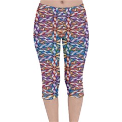 Colorful Flowers Velvet Capri Leggings  by Sparkle