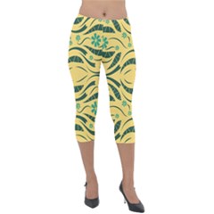 Folk Flowers Print Floral Pattern Ethnic Art Lightweight Velour Capri Leggings  by Eskimos