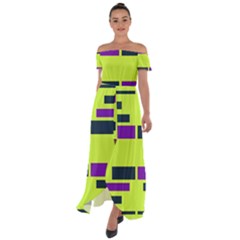 Abstract Pattern Geometric Backgrounds Off Shoulder Open Front Chiffon Dress by Eskimos