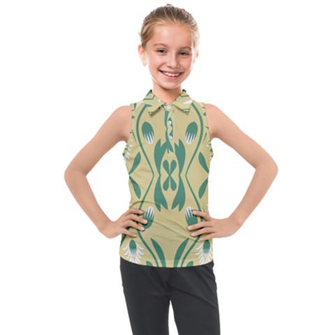 Folk Flowers Print Floral Pattern Ethnic Art Kids  Sleeveless Polo Tee by Eskimos