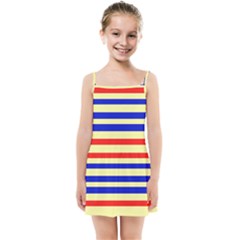 Blue And Red Stripes Yellow Kids  Summer Sun Dress by FunDressesShop