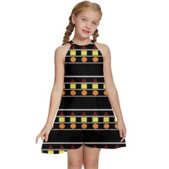 Tribal Shapes Black Kids  Halter Collar Waist Tie Chiffon Dress by FunDressesShop