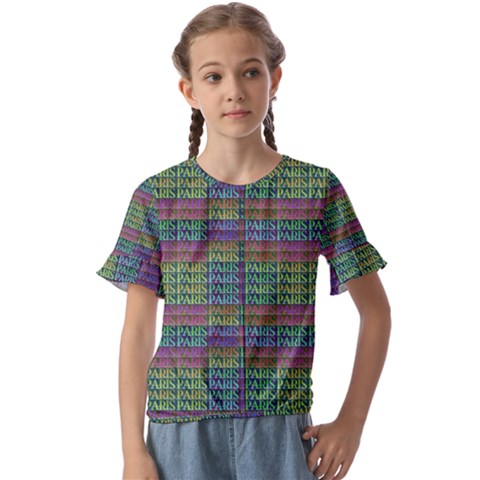 Paris Words Motif Colorful Pattern Kids  Cuff Sleeve Scrunch Bottom Tee by dflcprintsclothing