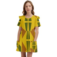 Folk Flowers Floral Art Print Flowers Abstract Art  Kids  Frilly Sleeves Pocket Dress by Eskimos
