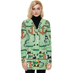 Seamless Pattern Fishes Pirates Cartoon Button Up Hooded Coat  by Jancukart