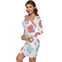 Easter Seamless Pattern With Cute Eggs Flowers Women Long Sleeve Ruched Stretch Jersey Dress View3