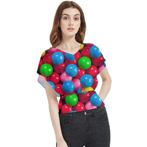 Bubble Gum Butterfly Chiffon Blouse by artworkshop