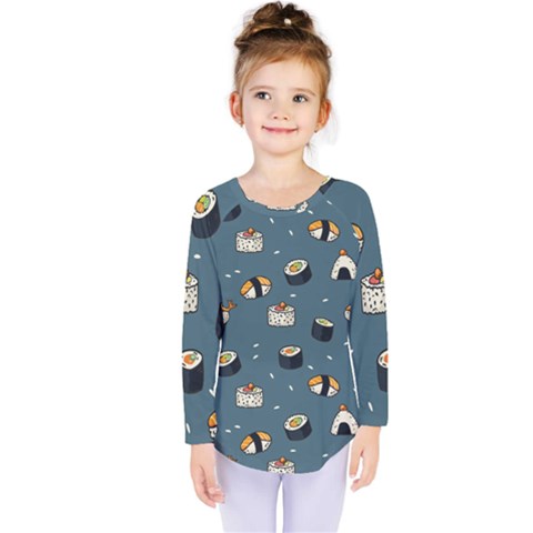 Sushi Pattern Kids  Long Sleeve Tee by Jancukart