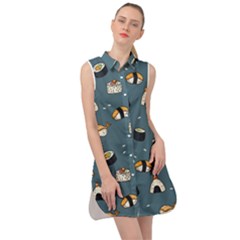 Sushi Pattern Sleeveless Shirt Dress by Jancukart