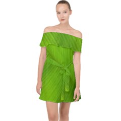 Banana Leaf Off Shoulder Chiffon Dress by artworkshop