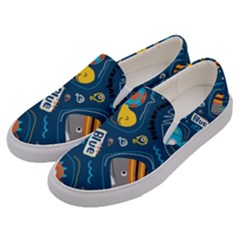 Seamless-pattern-vector-submarine-with-sea-animals-cartoon Men s Canvas Slip Ons by Jancukart