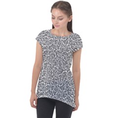 Black And White Hello Text Motif Random Pattern Cap Sleeve High Low Top by dflcprintsclothing