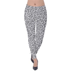 Black And White Hello Text Motif Random Pattern Velvet Leggings by dflcprintsclothing
