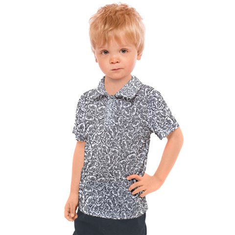 Black And White Hello Text Motif Random Pattern Kids  Polo Tee by dflcprintsclothing