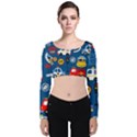 Seamless-pattern-vector-rescue-team-cartoon Velvet Long Sleeve Crop Top View1