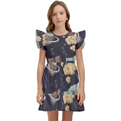 Hand-drawn-pattern-space-elements-collection Kids  Winged Sleeve Dress by Jancukart