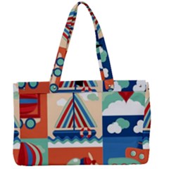 Toy-transport-cartoon-seamless-pattern-with-airplane-aerostat-sail-yacht-vector-illustration Canvas Work Bag by Jancukart