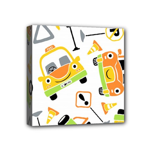 Seamless-pattern-vector-illustration-vehicles-cartoon Mini Canvas 4  X 4  (stretched) by Jancukart