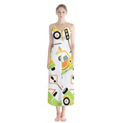 Seamless-pattern-vector-illustration-vehicles-cartoon Button Up Chiffon Maxi Dress by Jancukart