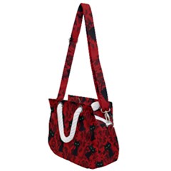 Halloween Goth Cat Pattern In Blood Red Rope Handles Shoulder Strap Bag by NerdySparkleGoth